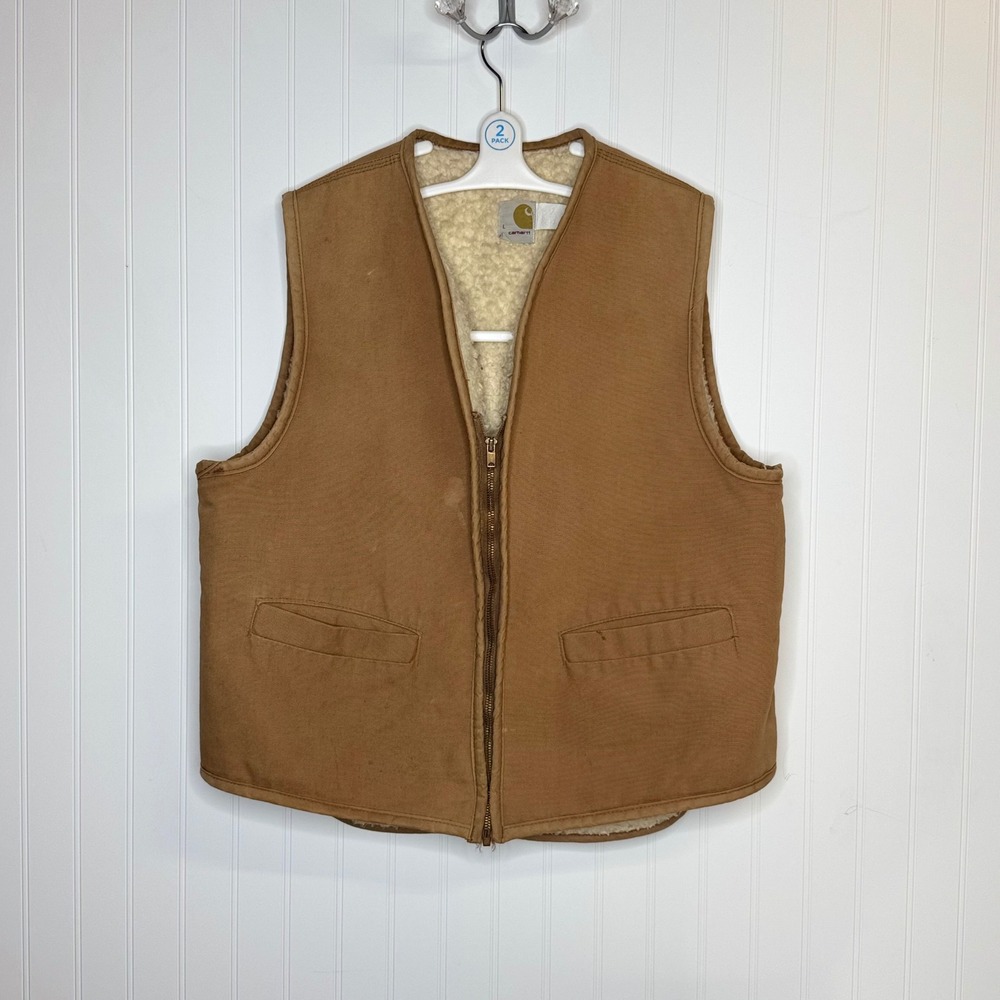 Vintage 70's Carhartt Duck Canvas Sherpa Lined Vest 6SV Mens Large